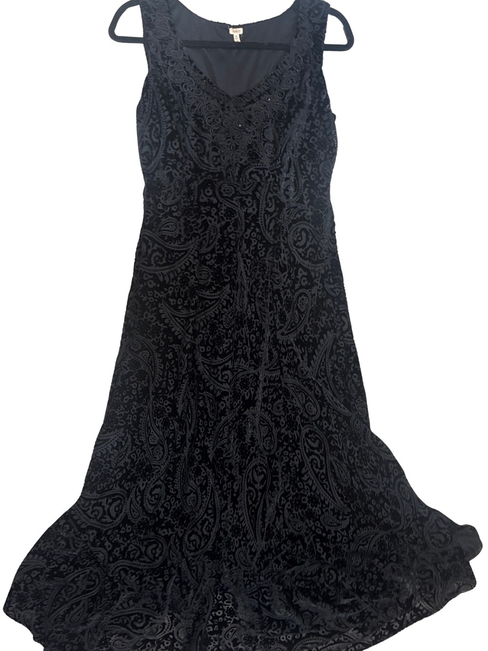Vintage Reba Black Crushed Velvet Paisley Sleeveless Maxi Dress
